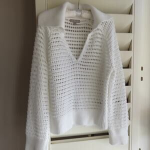 J Crew White Cotton Open Knit Sweater Medium Women's Style BZ517 Fisherman Knot